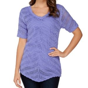 Denim & Co.Short Sleeve Crochet Sweater & Knit set